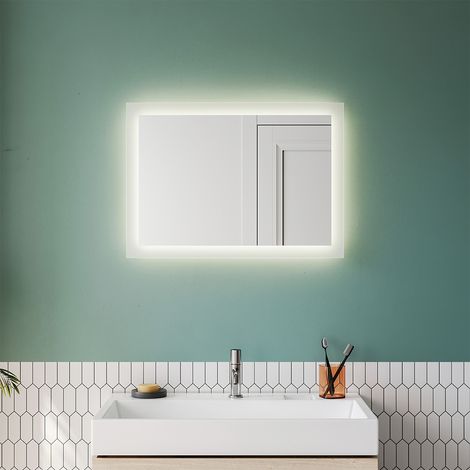 SONNI Badspiegel LED Beleuchtung Badezimmerspiegel Wandspiegel 50x70cm Wandschalter warmweiß Licht Vertikal oder horizontal Montierend IP44,Energiesparend (1/5)