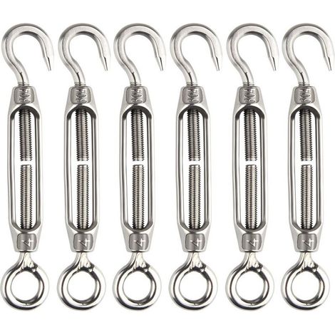 6 Pcs Wire Tensioner M4 Stainless Steel Adjustable Turnbuckle Hook and Eye Set Heavy Duty NPTERBL