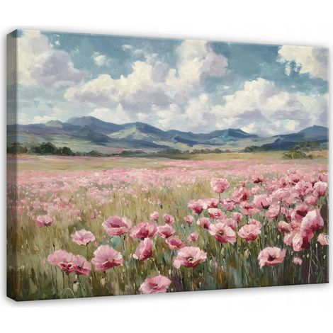 Leinwandbild Wildblumen und Wiese, natürliche Landschaft für Schlafzimmer, Wohnzimmer und Küche, hochauflösender Druck, 40 x 30 cm