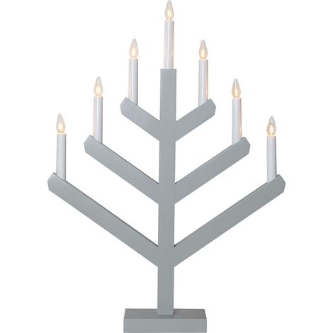 Chandelier Star Trading 'Vinga' en bois, gris, 7 bougies LED, ampoule E10, H 50 cm, L 32 cm