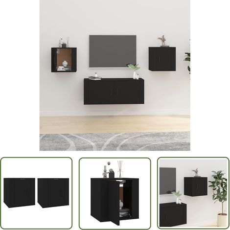 The Living Store Meubles TV muraux 2 pcs Noir 40x34,5x40 cm - Meuble Tv Mural - Meuble Tv Moderne - Meuble Tv Suspendu - Armoire Murale - Étagère Murale (1/5)