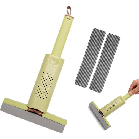 Mini balai portable avec 3 têtes de balai, éponge, mains libres, lavable à la main, fonction essorage pour les plans de travail, la cuisine et la salle de bain (1/5)