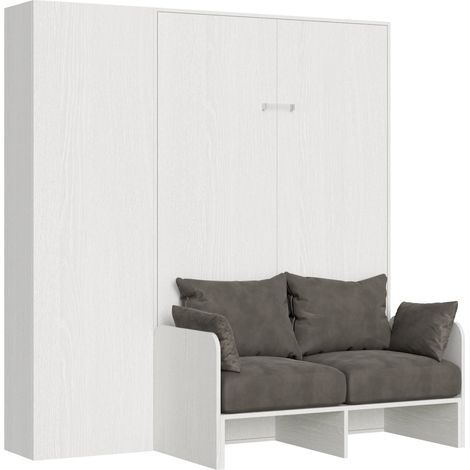 Letto Matrimoniale Francese a Scomparsa Salvaspazio con Sofà Kentaro H210 cm Bianco (1/4)