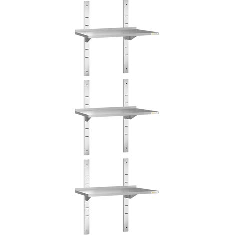 Lot de 3 étagères murales inox 800 x 300 mm PREMIUM - GOLDINOX (1/4)