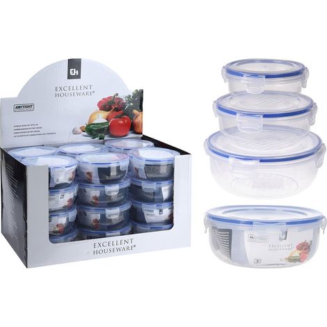 Packung mit 3 luftdichten Lunchboxen aus Kunststoff, 1400 ml, 800 ml, 400 ml, Excellent Houseware