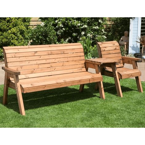 Charles Taylor Wooden Companion Straight Garden 4 Seat Chair Bench Green Cushion (1/5)