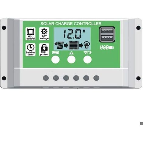 Contrôleur de charge solaire PWM 20A 12V 24V pour batteries au lithium, compatible avec les batteries au plomb-acide. (1/5)