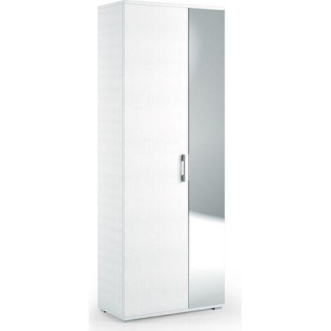 Kiamami Valentina – Armoire de salle de bain multifonctionnelle 195 cm – 6 étagères + 1 tiroir – Panneaux en bois blanc – Miroir inclus