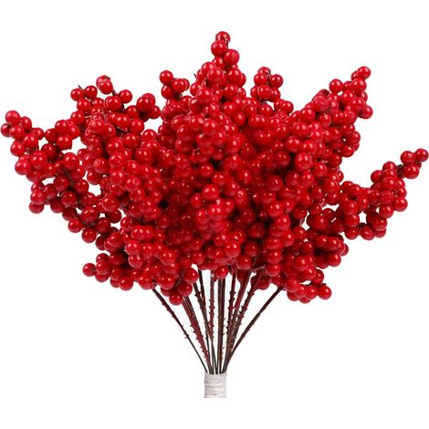 Branches de Baies de Houx - 20 Pièces - 23 cm - Décoration Noël Arbre Couronne Guirlande DIY - Fournitures Artisanat Festif
