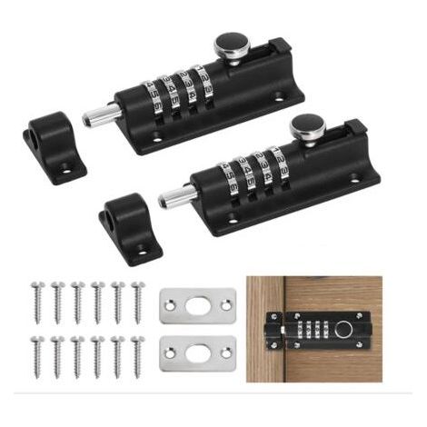 (Noir)Loquet de Verrouillage à Combinaison 2 Pièces, Verrou de Porte Combinaison à 4 Chiffres, 120mm Verrou de Porte à Code pour Hangar/Jardin/Garage/Coffre (1/5)