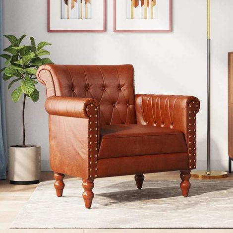 vidaXL Fauteuil Marron Cuir de chèvre véritable (1/5)