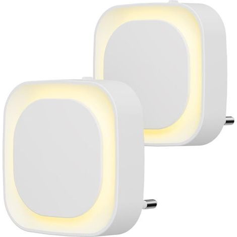 2 Pcs Veilleuse LED Automatique, Lampe de Nuit à Capteur Crépusculaire, 3 niveaux de luminosité Dimmmable Veilleuse Enfant avec Prise, pour Couloir, cuisine, salle de bains, Blanc chaud (1/5)