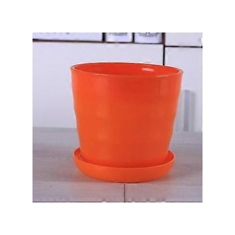 Pot de fleurs rond et flexible moderne avec soucoupe amovible pour jardin, bureau ou balcon, orange, taille L (1/2)