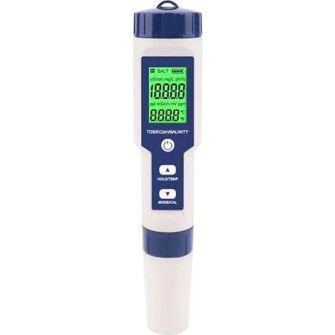 Swimming Pool Salinity Tester, 5-in-1 Digital Seawater Salinity Tester, IP67 Waterproof Test Kit
