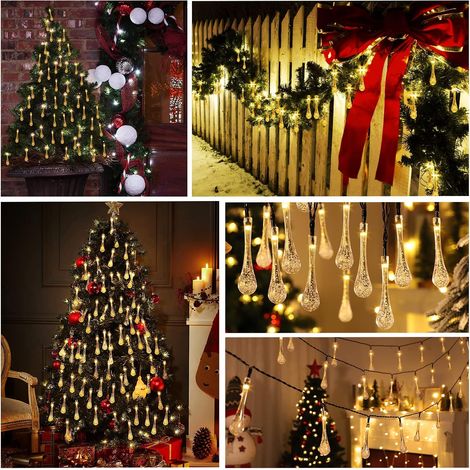 Guirlande Lumineuse Extérieure Solaire Noël Guirlande Lumineuse Blanc Chaud 30LED 6.5m Guirlande Lumineuse Goutte d'Eau Goutte de Pluie Étanche Lumière Décoration Maison Chambre Jardin Jardin (1/4)