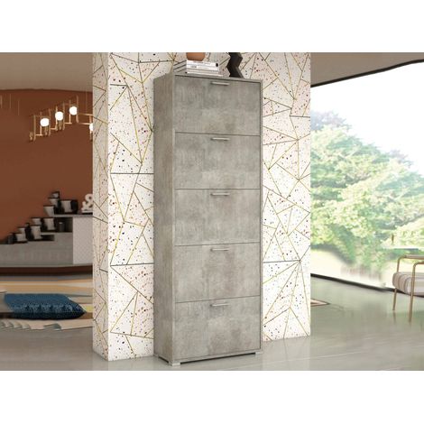 Dmora Scarpiera Surfinia, Mobile multiuso da ingresso con 5 ante a ribalta, Armadietto portascarpe a doppia profondità, 100% Made in Italy, Cm 67x28h183, Cemento, con imballo rinforzato (1/5)