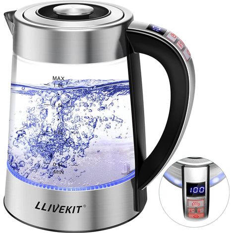 Glass Electric Kettle, 1.8 L, Adjustable Temperature, LED Interior Lighting, Keep Warm Function and Dry-Run Protection, BPA Free, 1800 W- (1/5)