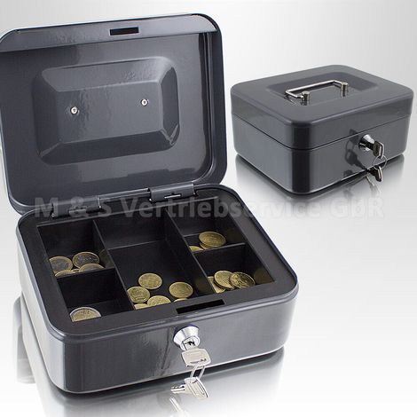 Geldkassette 20 cm klein abschließbar Münz Geld Zählbrett Kasse Safe dunkelgrau 200mm (mit Münzeinlage) (1/5)