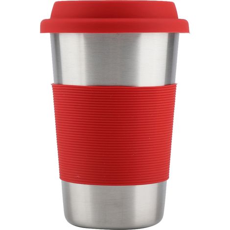 Gobelet isotherme en acier inoxydable de 500 ml avec couvercle et housse en silicone (rouge) (1/5)