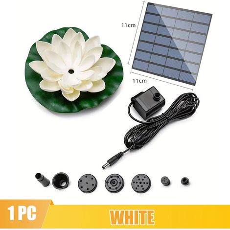 Fontaine solaire d'extérieur (blanche) idéale pour bassin de jardin. Kit de pompe solaire avec 6 buses pour la décoration de piscines et de jardins. (1/5)