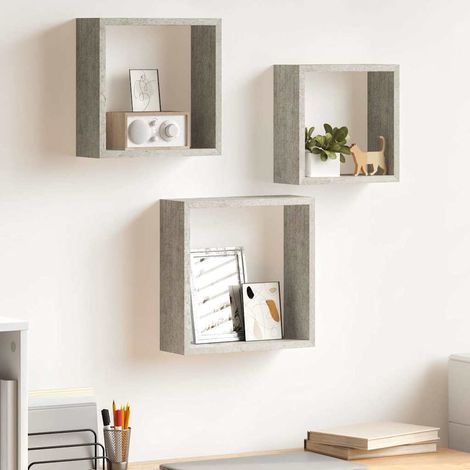 vidaXL Estantes cubo de pared 3 unidades gris hormigón (1/5)