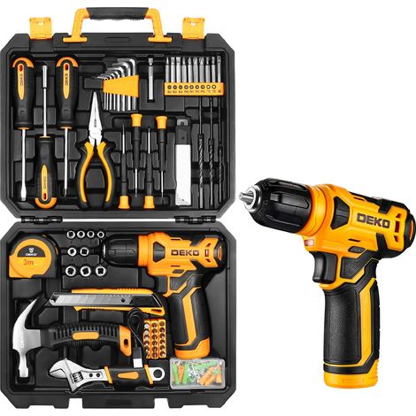 Caisse a Outil avec Perceuse Visseuse Multifonction Sans Fil 8V, 126 Pièces Malette Outils complete, Ensemble d'Outils avec Perceuse pour Réparation, Entretien et Travail (1/5)