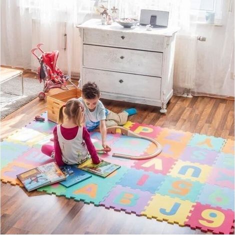 Puzzle Tapis de Jeu, 36 Pcs Doux EVA Mousse Tapis De Jeu Chiffres et Lettres Motif Tapis De Jeu en Mousse pour Bébé Enfants Jouant Rampant (1/5)