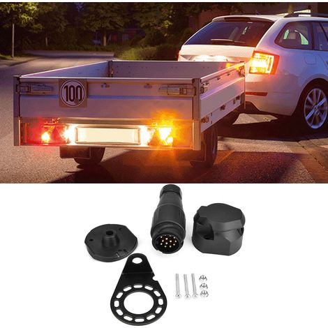 Adaptateur de prise de remorque 12 V 13 broches avec support pour remorque, caravane et attelage.