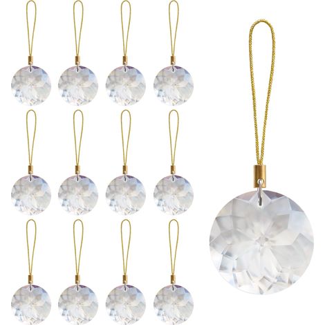 Lot de 12 Boules de Noël en Verre de Cristal, Mini Prisme Rond de 3,5 cm, décorations de Sapin de Noël, décoration à Suspendre pour fête de Mariage, décoration d'intérieur (Transparent) (1/4)