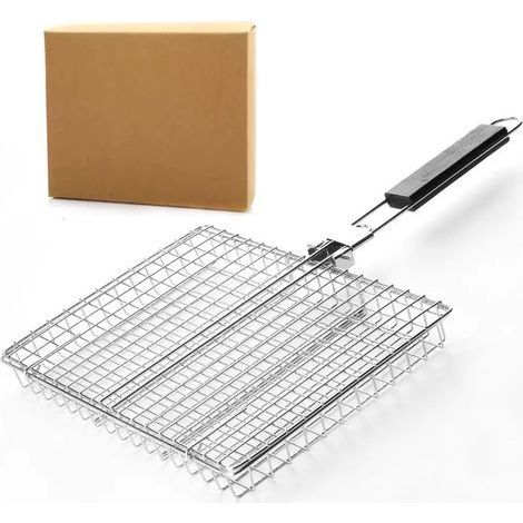 Panier de barbecue pliable en acier inoxydable avec poignée 50,5 x 31 x 4 cm, grande capacité, grille portable pour poisson, viande, légumes, cuisine en plein air, passe au lave-vaisselle (1/5)