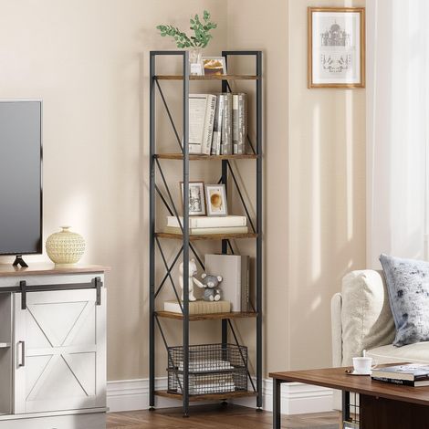 Bibliothèque à 5 Niveaux, Bibliothèque Industrielle, Étagère Autoportante, Étagère en Bois et Cadre en Métal, Support de Rangement pour Salon Bureau Cuisine Chambre à Coucher, Marron Rustique (1/5)