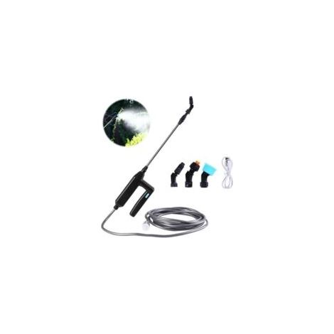 Pulverizador eléctrico, pulverizador para techos, pulverizador eléctrico de jardín de 7,4 V/1 A, pulverizador a batería con 3 boquillas y manguera de 5 m, recargable por USB, para césped y jardín.