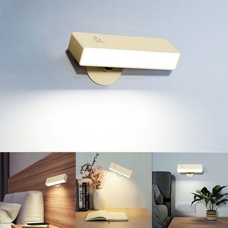 Applique murale d'intérieur à LED, sans fil, intensité variable, contrôle tactile, luminosité réglable, rotation à 360°, pour applique murale à piles LED, chambre, salon avec interrupteur, lampe de le (1/4)