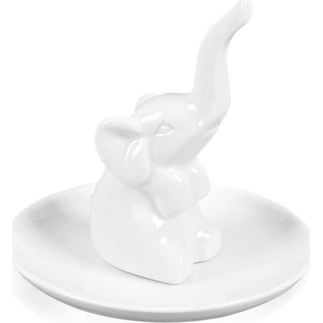 Plateau à bijoux porte-bagues éléphant pour mariage, Noël, anniversaire, plateau décoratif en céramique faite main - éléphant blanc (1/5)
