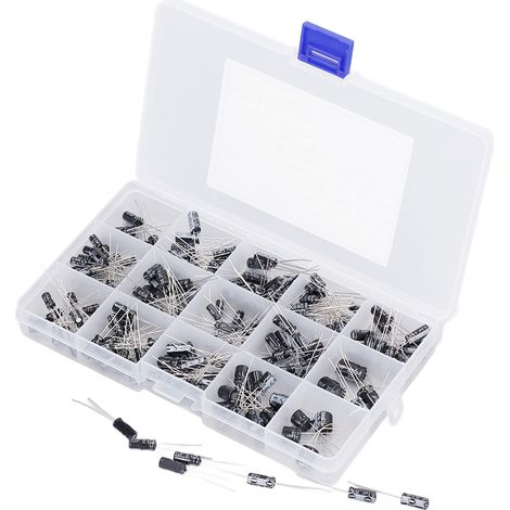 Kit 215 condensateurs électrolytiques aluminium 0,1uF à 330uF, 15 valeurs, lot de précision pour radio TV et réparation électronique. (1/5)