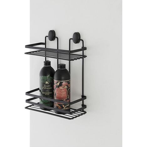 Mensola doccia rettangolare 2 ripiani in acciaio nero opaco Linea Cover Black Feridras