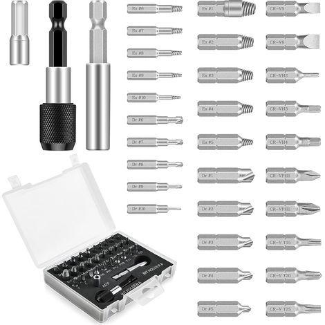 33 Pieces Damaged Screw Extractors, Screw Extractor Kit with Separate Polishing Tips and Extraction Tips for Damaged Bolts or Screws, Diameter 2-12mm, Hardness 64-65 HRC (1/4)
