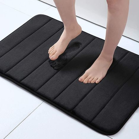 Tapis de bain en mousse à mémoire de forme antidérapant, tapis de salle de bain absorbant, antidérapant, lavable, séchage rapide, tapis de bain antidérapant, noir, 40 x 60 cm (1/3)