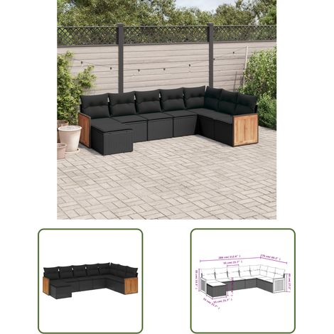 The Living Store Salon de jardin 8 pcs avec coussins noir résine tressée - Salon De Jardin - Meuble De Jardin - Salon Extérieur - Ensemble De Canapés - Canapé D'angle (1/3)