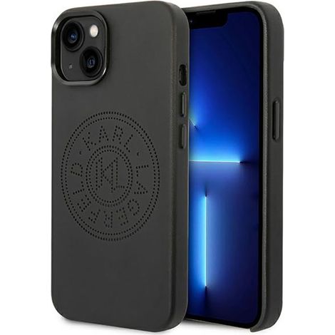 Custodia in pelle traforata con logo Karl Lagerfeld per iPhone 14 Plus (nera) (1/5)