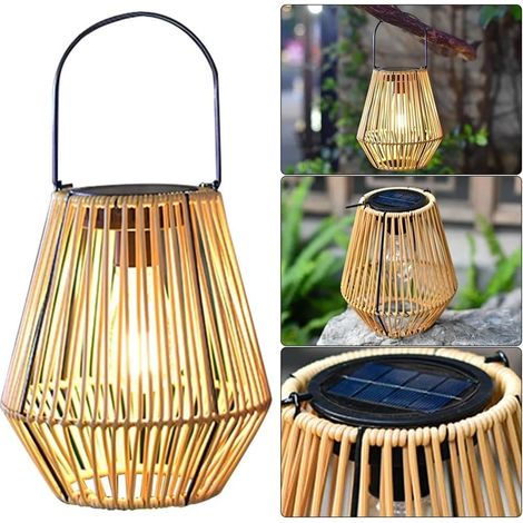 Lanterne solaire décorative en rotin, étanche IP44, lampe solaire suspendue pour jardin, terrasse ou cour.-AquaForge (1/5)