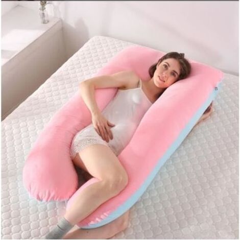 Coussin de Grossesse en Forme de U,Coussin Allaitement de Maternité Ergonomique,Soutient Tout Le Corps Velours -Rose,130x70cm (1/4)