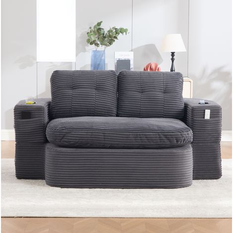 2-in-1 Schlafsofa aus Cord, hohe Rückenlehne, verstellbare Armlehnen, Dunkelgrau OKMYHOME (1/5)