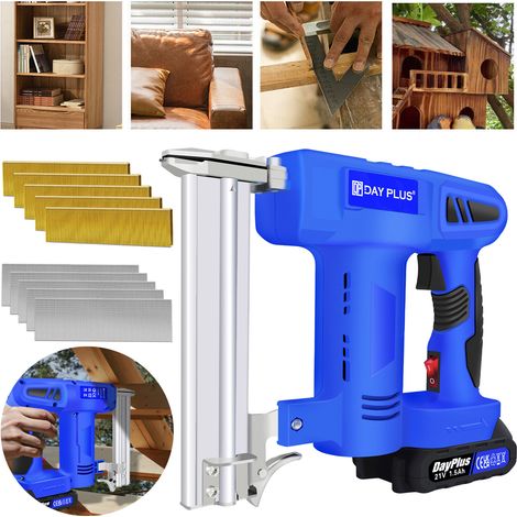 Electric Cordless Staple Gun Stapler Tacker Staple Nail Gun 2-in-1 Upholstery Heavy Duty Battery