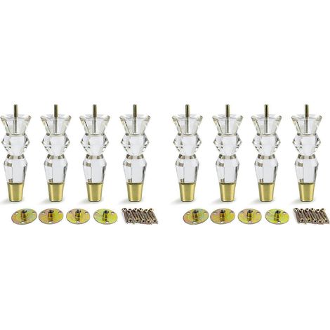 Pieds de meubles en acrylique transparent de 17,5 cm (6,9 pouces) pour canapéarmoire ou lit. Style fuselé. Lot de 8. Couleur or transparent. (1/5)