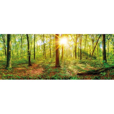Tableau paysage idéal pour couloir | Tableau forêt & arbre pour salon | Tableau sur toile nature vert pour chambre adulte - 1,0 x 0,4 m (1/2)