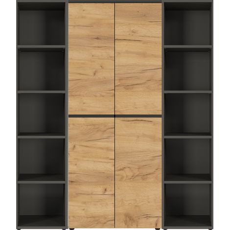 Büro Aktenschrank und Aktenregale LUGANO-01 in Graphit mit Navarra Eiche Nb., B/H/T: ca. 170/197/40 cm (1/5)