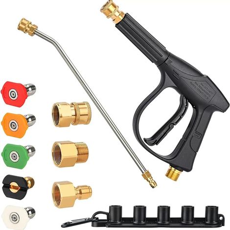 Lance High Pressure Cleaner, Pressure Washer Gun, High Pressure Gun, 3000 PSI High Pressure Cleaning with Replacement Extension, 5 Tips, Nozzle Base, for Car Washing (1/5)