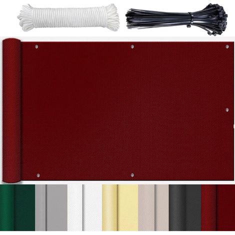 Brise-Vue Balcon - 1 Pièce - Polyester - Protection UV Et Vent - Jardin Terrasse - Rouge Vin 90x200cm (1/5)