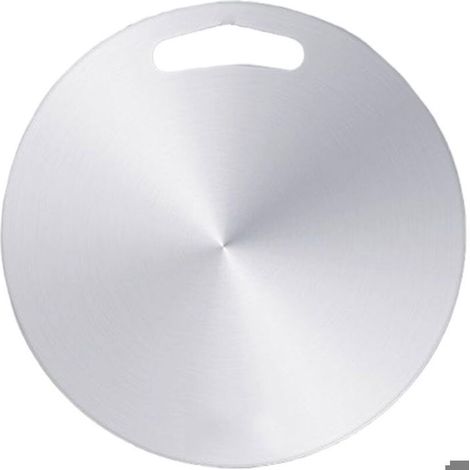 Planche à découper ronde en acier inoxydable avec poignée, idéale pour la découpe de viande, de fruits et de légumes, 20 cm de diamètre, 1 mm d'épaisseur. (1/5)